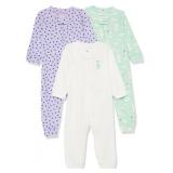 Amazon Essentials Unisex Babies Snug-Fit Cotton Footless Sleeper Pajamas, Pack of 3, Mint Green Forest Animals/Purple Dots/White, 18 Months