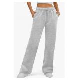BALEAF Womens Wide Leg Sweatpants Grey Fleece Lined Pants Straight Lounge Sweat Pants Athletic Casual Winter Warm XL