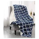 Smile Bee Sherpa Fleece Throw Blanket, Throw Size Soft Cozy Double-Sided Blankets, Thick Plush Warm Blanket for Bed Couch Sofa, 50 x 60 inches, Navy