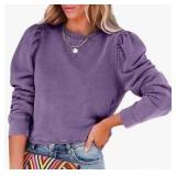 Dokotoo Womens Casual Cropped Sweatshirts Puff Sleeve Crop Pullover Crewneck Cute Tops Green XL