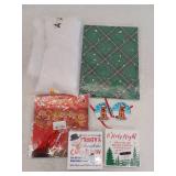 Miscellaneous Christmas Lot, Wrapping Paper Ornaments And Decor