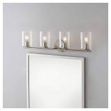 Hampton Bay Champlain 31.5 in. 4-Light Brushed Nickel Modern Bathroom Vanity Light with Clear Glass Shades
