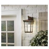 Home Decorators Collection1-Light Golden Bronze Outdoor 7.5 in. Wall Mount Lantern with Clear Water Glass