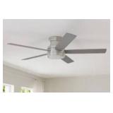 Harbor Breeze Calverton Easy2Hang 52-in Brushed Nickel with Light Brown Woodgrain/Gray Blades Color-Changing Integrated LED Flush Mount Ceiling Fan With Light 5 -Blade