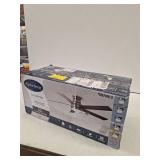 Harbor Breeze Calverton Easy2Hang 52-in Brushed Nickel with Light Brown Woodgrain/Gray Blades Color-Changing Integrated LED Flush Mount Ceiling Fan With Light 5 -Blade