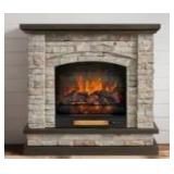 allen + roth 43.5-in W Stacked Faux Sandstone with Coffee Oak Free standing Infrared quartz Flat Wall Electric Fireplace