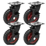 Humagineer 6 Inch Outdoor Heavy Duty Casters Wheels Set of 4, Sturdy Large Rubber Casters with Brake 1800 LBS, Industrial Grade Plate Swivel Castors with Knobby Tread for Dollies, Cart, Machine Retail