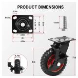 Humagineer 6 Inch Outdoor Heavy Duty Casters Wheels Set of 4, Sturdy Large Rubber Casters with Brake 1800 LBS, Industrial Grade Plate Swivel Castors with Knobby Tread for Dollies, Cart, Machine Retail