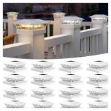 APONUO Solar Post Cap Lights 16 Pack - 4x4 5x5 6x6 Fence Post Lights, Auto On/Off, Waterproof IP64, 2-Mode (Warm/Cool White), Deck Patio Yard Solar Light for Wood & Vinyl Posts, White - Retail $120
