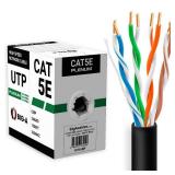 Big-A - 1000ft Cat5e Plenum Ethernet Cable, Black, 350MHz, 24AWG UTP, CMP Rated, Solid Network LAN Cord, Compatible with Printer, Gaming Consoles, Router, VoIP Phones, POE IP Cameras - Retail $104