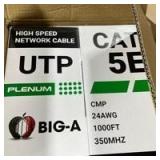 Big-A - 1000ft Cat5e Plenum Ethernet Cable, Black, 350MHz, 24AWG UTP, CMP Rated, Solid Network LAN Cord, Compatible with Printer, Gaming Consoles, Router, VoIP Phones, POE IP Cameras - Retail $104