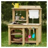 Tiny Land Outdoor Mud Kitchen for Kids, Wooden Play Kitchen with Water Tank, Water & Cooking Play, Sensory Fun, Weather-Resistant with Storage, Ideal for Toddlers Ages 3+, Retail $189