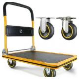 Push Cart Dolly by Wellmax  Moving Platform Hand Truck  Foldable for Easy Storage and 360 Degree Swivel Wheels with 660lb Weight Capacity  Yellow Color - Retail $120