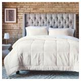 Threshold Full/Queen Box Stitch Faux Fur Comforter and Sham Set Ivory - Threshold