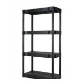 4-Tier Black Plastic Storage Shelf Unit (One Tier has Damage)