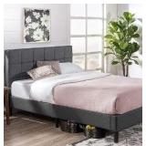 Zinus Lottie Upholstered Platform Bed Frame, Mattress Foundation, Wood Slat Support, No Box Spring Needed, Easy Assembly, Grey, Queen - Retail: $159