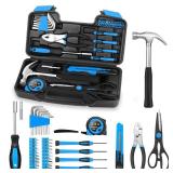 39 Piece Basic Home Tool Set Household Tool Set General Repair Small Hand Tool Kit in Toolbox Storage Case for Home Garage Office College Dormitory Use, Blue