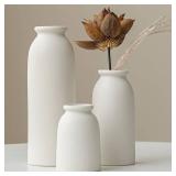 Ceramic Vase Set-3, Small Flower Vases for Decor, Modern Boho Farmhouse Style, Decorative Vases for Pampas Grass & Dried Flowers, Distressed Finish (White)