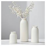 Ceramic Vase Set-3, Small Flower Vases for Decor, Modern Boho Farmhouse Style, Decorative Vases for Pampas Grass & Dried Flowers, Distressed Finish (White)