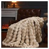 PLUUSHUU Faux Fur Throw Blanket for Couch, Fluffy Fuzzy Plush Bubble Blanket, Soft Warm Cozy Shaggy Rabbit Blanket, Luxury Decorative Gifts for Sofa Bedroom Living Room, 60x50inch (Naked Color)
