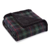 Eddie Bauer - Throw Blanket, Brushed Fleece & Plush Sherpa Bedding, Throw Blanket for Couch & Bed (Pine Tartan Dark Green, 50 x 60)