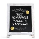 LotFancy 15x12 Magnetic Chalk Board Sign, Small Wood Framed Tabletop Black Easel Chalkboard, Foldable Standing Ledge,1 White Chalk Pen 2 Magnets and Wall Hanging Kits Included, Whitewash