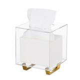 HBlife Clear Tissue Box Cover Square Acrylic Tissue Box Holder with Gold Plated Legs Napkin Dispenser Dryer Sheet Container for Bathroom