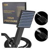 18/8 Stainless Steel Handheld Shower Head, KES High Pressure Rain Shower & Built-in Power Wash with Patented Auto-Reset Design, 70 Long Hose & Adjustable Brass Joint Holder, Matte Black DP300F18-BK