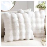 MIULEE Faux Fur Pillow Covers Thick Soft Plush Christmas Throw Pillows Luxury Spring Home Decor for Winter Holiday Couch Bedroom Living Room Sofa,18x18 Inch Pack of 2 White
