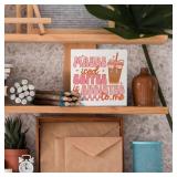 Nvotell Retro Coquette Bow Maybe Iced Coffee Is Addicted to Me Wooden Box Sign, Pink Retro Wood Block Plaque for Coffee Station Shop Bar Desk Shelf Tabletop Decor 5x5 Inch