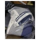 QuiltMuse Stripe Queen Quilt Set - 100% Cotton Soft Lightweight 3 Pieces Bedding Set, Vintage Vine Pattern Quilted Bedspread with 2 Pillow Shams, Farmhouse Printed Coverlet for All Season, Navy/Gray