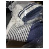 QuiltMuse Stripe Queen Quilt Set - 100% Cotton Soft Lightweight 3 Pieces Bedding Set, Vintage Vine Pattern Quilted Bedspread with 2 Pillow Shams, Farmhouse Printed Coverlet for All Season, Navy/Gray