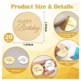 Wolpark 20pcs Gold Mirror Acrylic Cupcake Toppers Acrylic Engraved Cake Picks Cupcake Disc Happy Birthday Cake Decoration Circle Round Shape DIY Party Supplies
