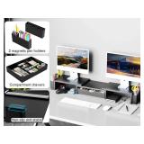 Spacrea Metal Desk Organizers and Accessories, Dual Monitor Stand Riser with Drawer and 2 Pen Holders, Desk Accessories & Workspace Desktop Organizers for Office Supplies (Black)