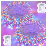 2 Pack Christmas String Lights Battery Operated with Timer, 66FT 200 LED Waterproof Twinkle Lights, 8 Modes Fairy Light for Indoor and Outdoor Bedroom Garland Tree Christmas Decorations (Multicolor)