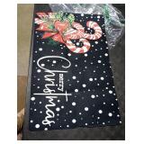 Christmas Door Mat Entrance Decoration Christmas Candy Cane Welcome Mat Black Door Front Porch Rug for Outside Front Porch Entryway Decor, 16 x 24 Inch