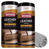 Weiman Leather Cleaner Wipes - Clean Condition UV Protection Help Prevent Cracking or Fading of Furniture, Car Interior, Couch, and Shoes OPEN - BROKEN LID