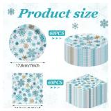 Zhehao 120 Pcs Christmas Paper Plates and Napkins - Snowflake Plates and Napkins Disposable Blue White Dinnerware Sets for Winter Christmas Holiday and New Year Party Supplies