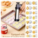 Cookie Press Gun Decorating Kit, 27 Pcs Premium Baking Tool Kit for Cookie Press and Cake Decorating with 16 Cookies Discs 8 Icing Tips and Cleaning Brush, DIY Christmas Cookies Maker Gifts for Wome