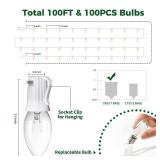 C9 Clear Christmas String Light Set, 100 Feet Vintage Christmas Tree Lights, Outdoor Roofline String Lights with 100 Clear Bulbs for Patio Garden Holiday Indoor Home Decorating, Not Connectable