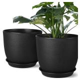 Ferlypote Plant Pots 8 Inch Set of 2, Flower Pots with Multi Mesh Drainage Holes, Planters for Indoor Outdoor Garden Plants and Flowers (Black)