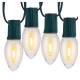Minetom Vintage C9 LED Christmas Lights Outdoor Warm White, 50 Feet C9 String Lights for Christmas Tree Roofline Holiday Party Indoor Outdoor Garden Patio Backyard Cafe Xmas Decoration, Green Wire