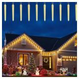 Brightown Christmas Meteor Shower Icicle Lights Outdoor, 30ft with 30 Tube 720 LED Dropping Effect, Waterproof Decorations for House Eave Roofline, Warm White