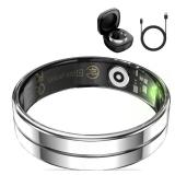HitTopss Smart Ring, Ultra Thin Fitness Tracking Smart Ring with Calories/Heart Rate/Blood Oxygen/Sleep Monitoring, 5ATM Waterproof, No APP Subscription (Silver,Ultra Thin-8#)