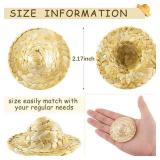 Chalyna 24 Pieces Mini Straw Hats for Puerto Rico Christmas Crafts 2.1 Inch Mini Sombrero Tiny Dollhouse Miniature Straw Hats for Dolls Small Cowboy DIY Decorations Jewelry Accessories(24 Pieces)