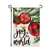 CROWNED BEAUTY Christmas Garden Flag 12x18 Inch Double Sided Small Burlap Joy to the World Yard Flag for Outside