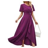 QMZ Wedding Guest Dresses for Women Have Pockets Cocktail Dress Ruffle Sleeve A Line Evening Party Formal Dresses for women-Purple-2XL