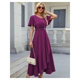 QMZ Wedding Guest Dresses for Women Have Pockets Cocktail Dress Ruffle Sleeve A Line Evening Party Formal Dresses for women-Purple-2XL