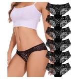 Sunm Boutique Sexy Lace Womens Underwear, Cheeky Panties for Women, Seamless Bikini for Ladies (Medium, 6 Pack - Black)