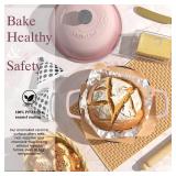 Cast Iron Dutch Oven Pot with Lid, Round Bread Oven for Sourdough Bread Baking, Umite Chef Enameled Cast Iron Bread Oven with Dome Lid & Cotton Potholders for Sourdough, Pink, 6 Quarts